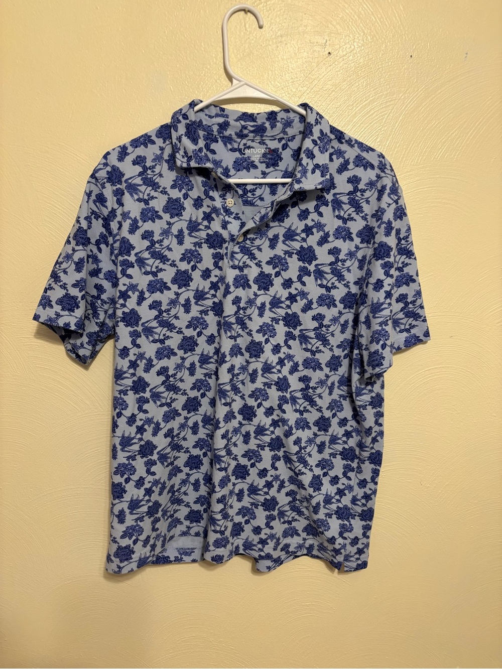 UNTUCKit Large Blue Floral Pima Cotton Polo Shirt Short Sleeve Men’s L
